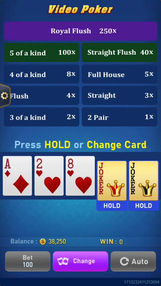 Video Poker game interface screenshot 2
